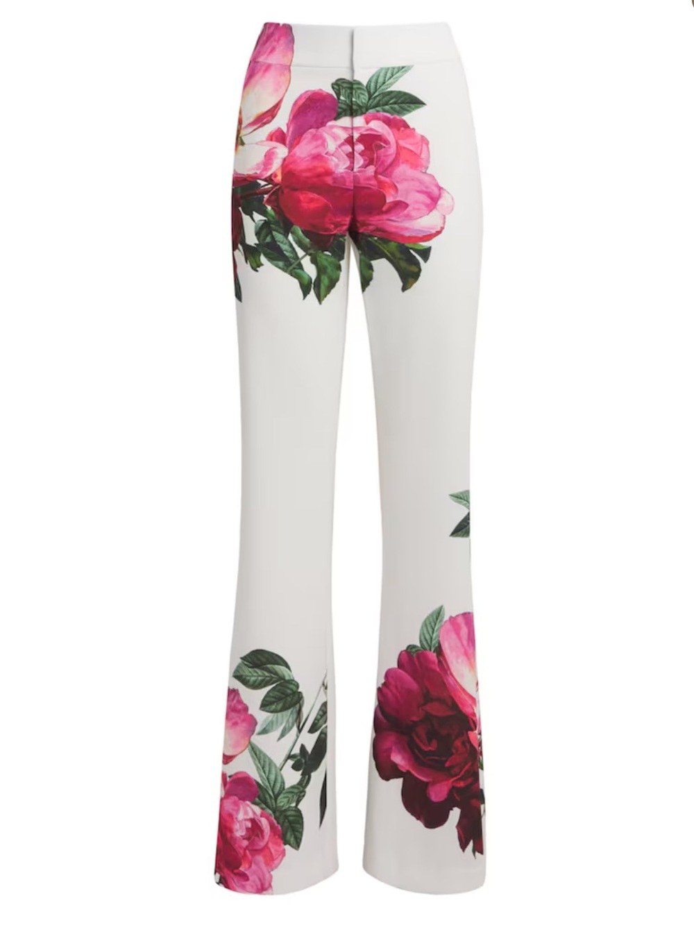 ALICE AND OLIVIA Floral Wide-Leg Pants in White and Pink